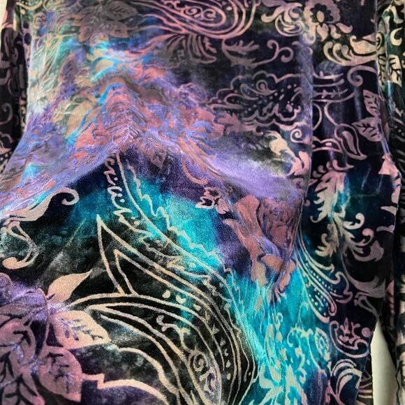 Vintage Y2K Coldwater Creek Velvet Burnout Top Floral Paisley Fairy Whimsigoth L - Picture 3 of 8